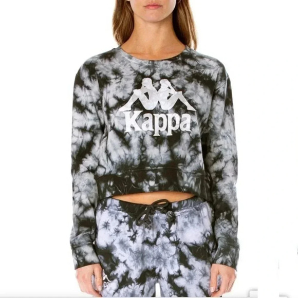 Kappa Womens Cropped Sweater Shirt Gray Black Tie Dye Sz Medium - Picture 1 of 15
